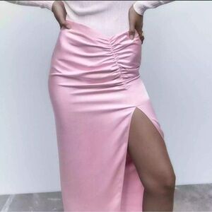 Zara Women’s Long Silk Skirt Pink Sz M New With Tags